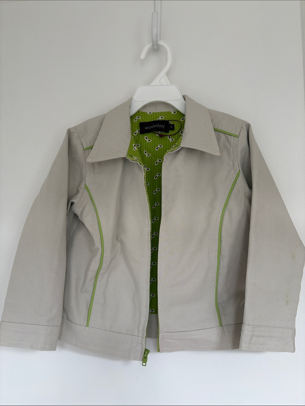 Beige Kids Jacket with Green Trim